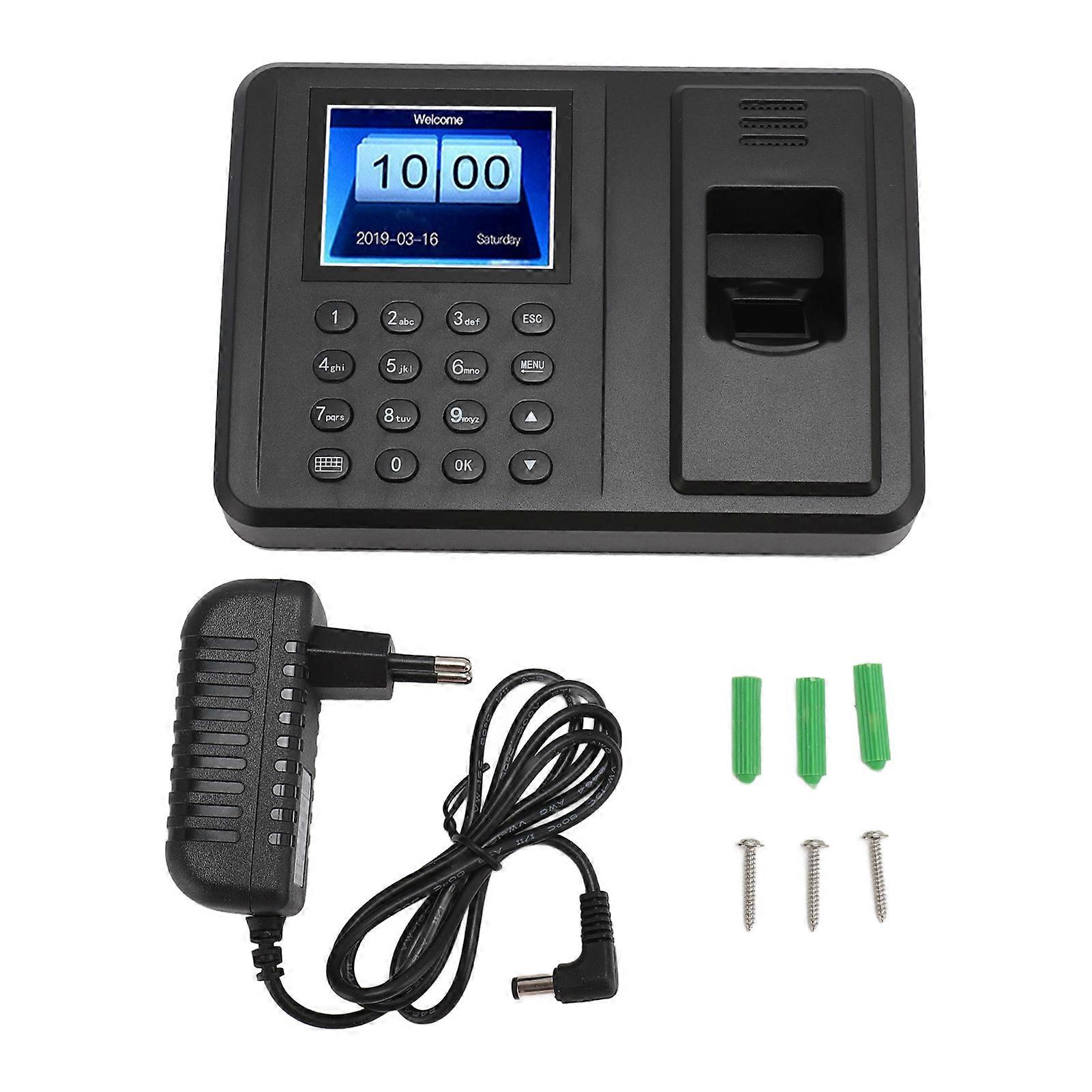 Fingerprint Password Time Attendance Machine with 2.8in Color Screen Employee Checking in Recorder Fingerprint Time Clock 100‑240V EU Plug