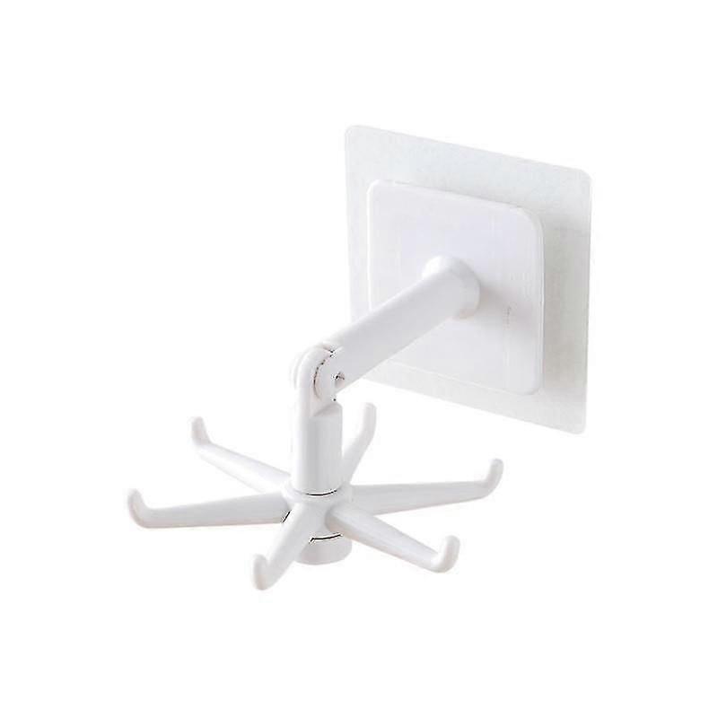 360 Degree Rotating Kitchen Hooks Self-Adhesive 6-Hook Wall Door Hooks 2-Pack - White