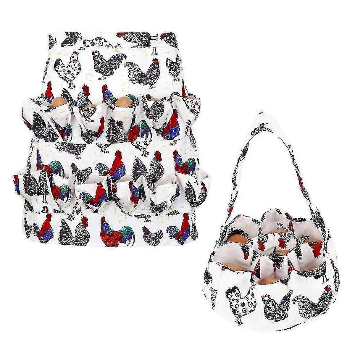 Egg Collecting Apron with 12 Deep Pockets and Basket, Chicken Egg Gathering Apron Featuring 7 Deep Pockets for Efficient Collection