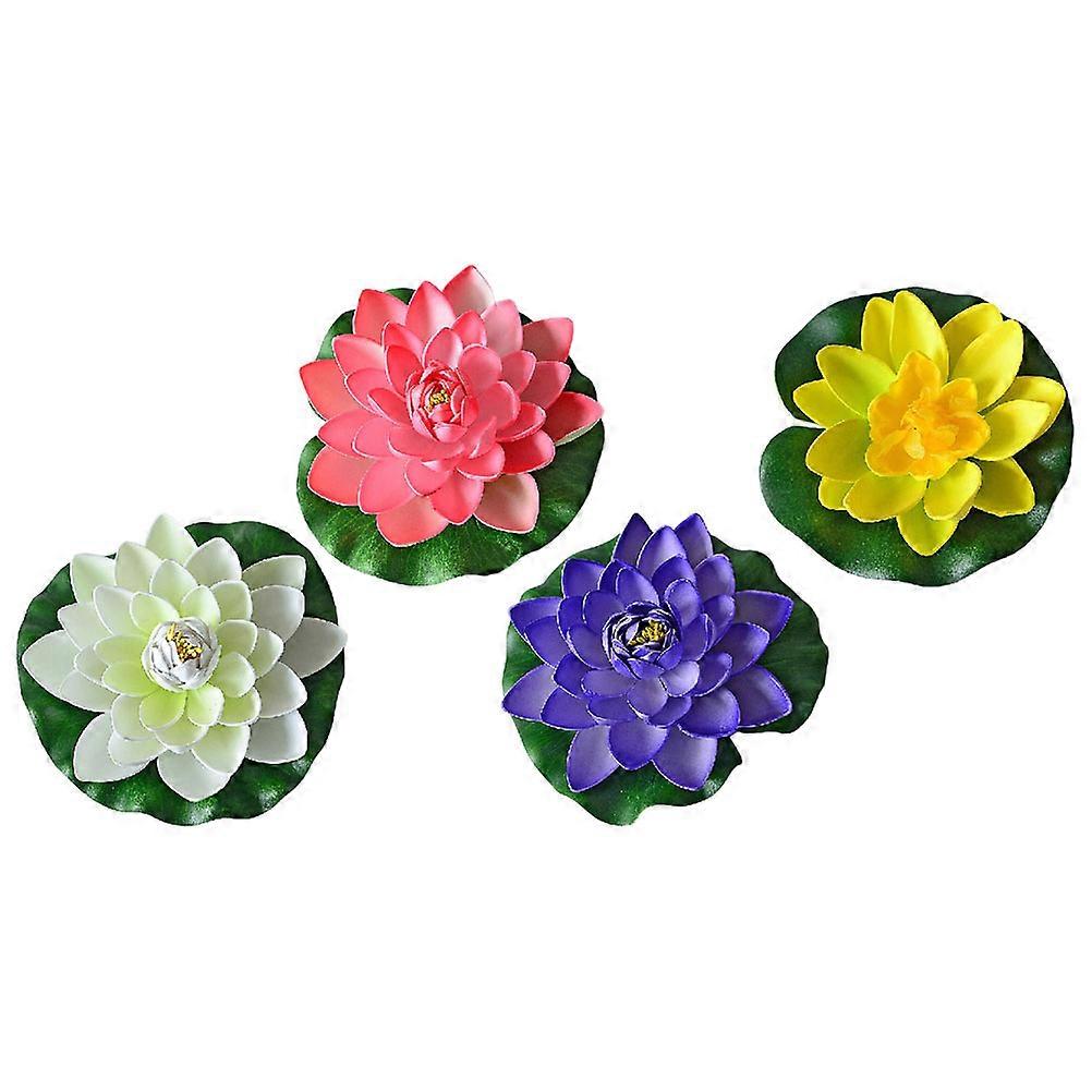 4pcs Realistic Artificial Floating Water Lilies Foam Lotus Decor for Garden Ponds Fish Tanks White Pink Yellow Purple