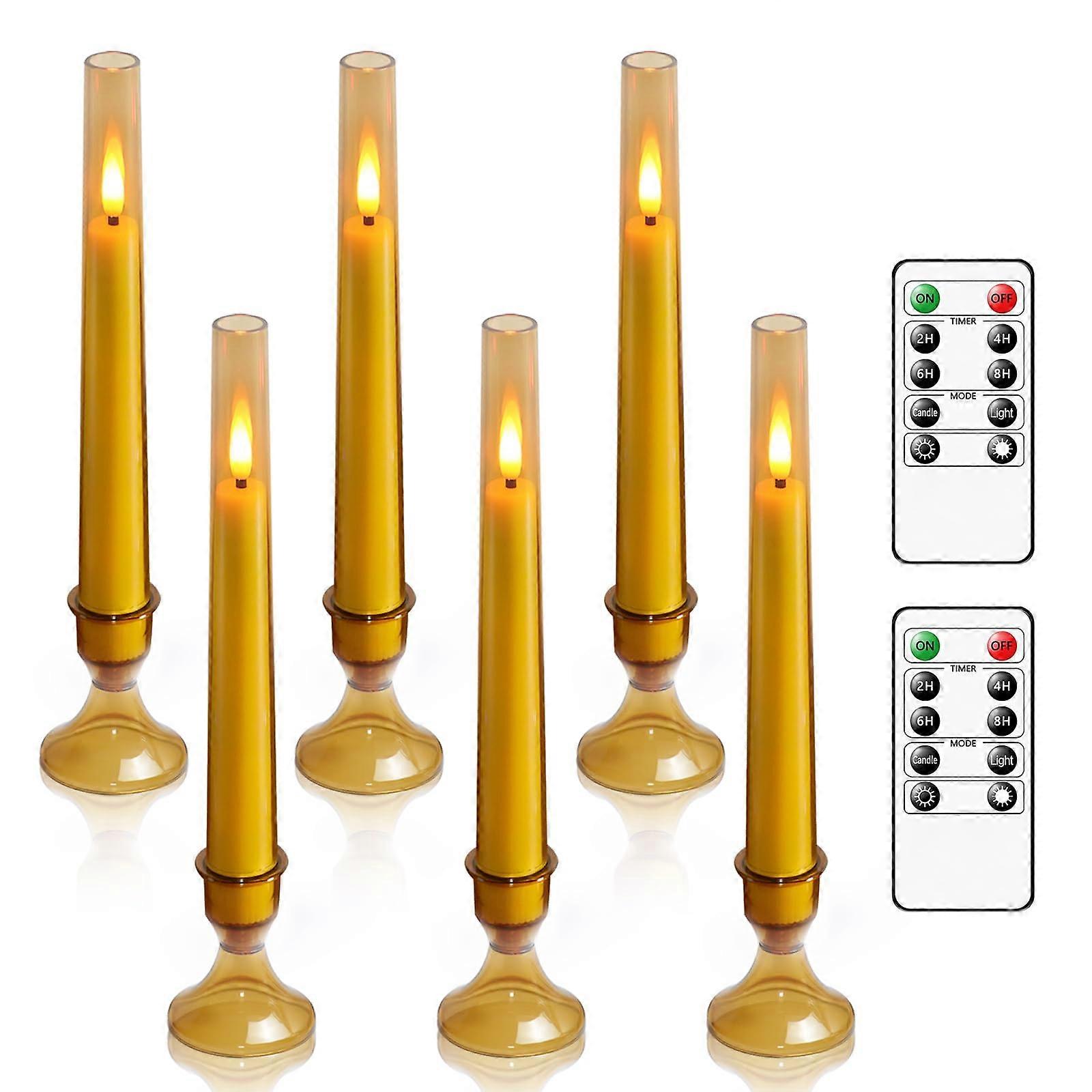 Flameless Taper Candles,with Remote and Timer Flickering Flameless Candles,6 Pack Led Candles