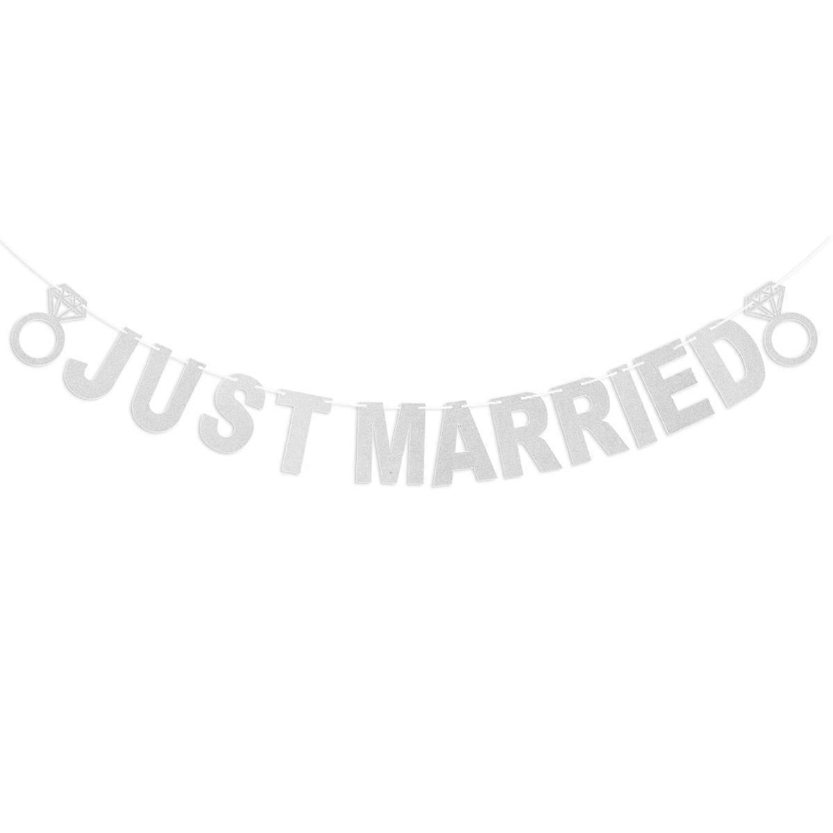 Wedding Bunting Banner Just Married Letter And Ring Design Glitter Paper Banners For Wedding Reception Engagement 1Set