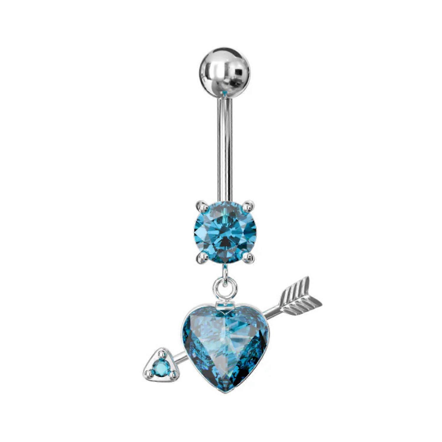 Fancy Jewelled Arrow Heart Dangling Banana Bar Belly Ring
