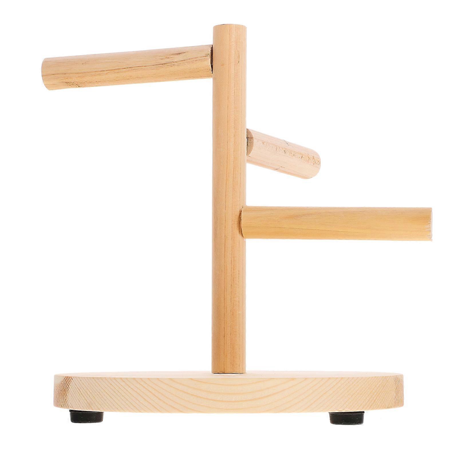 Bird Parrot Stand Indoor Training Perching T-Shaped Khaki Wood 1 Set