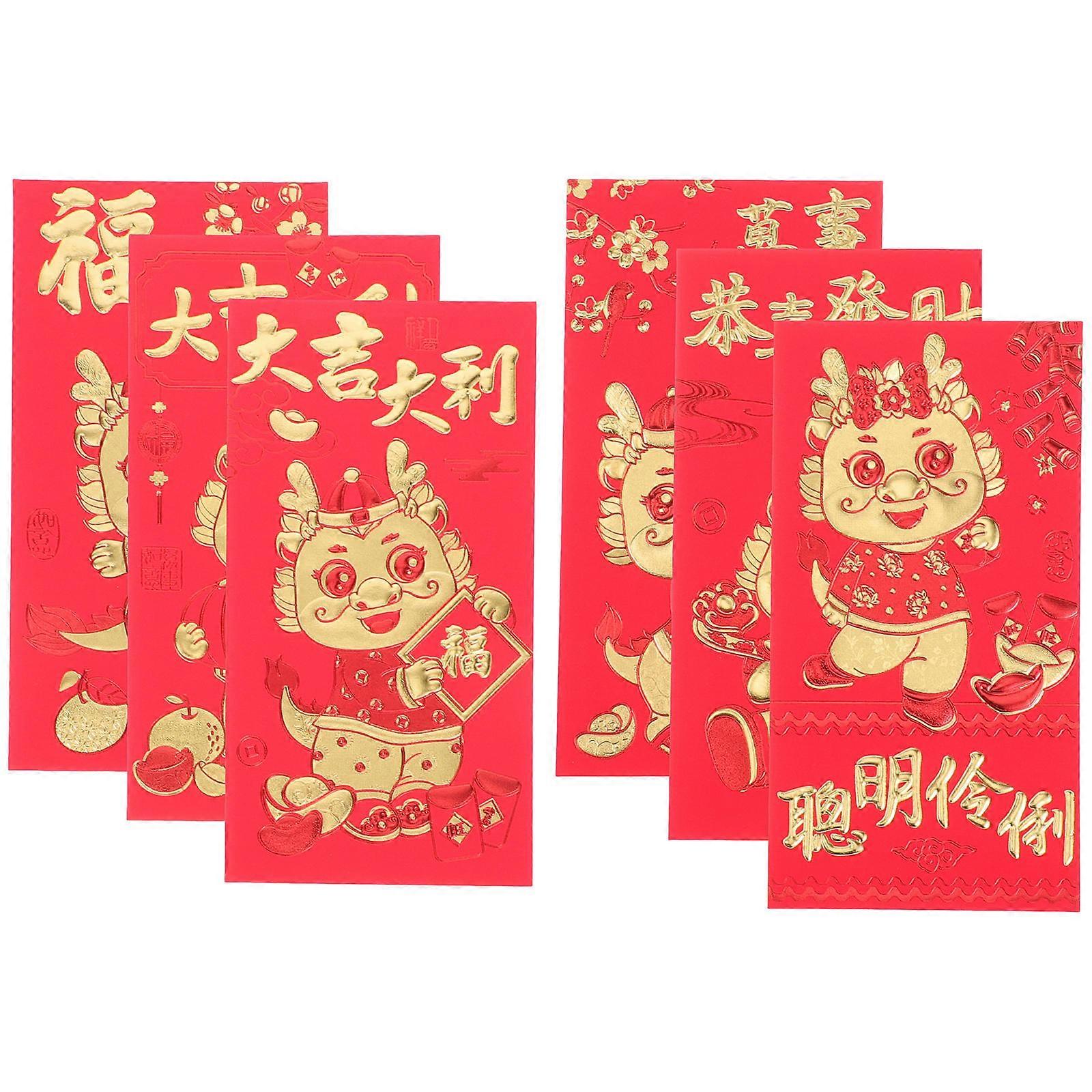 New Year Red Envelopes present Giving Friends Family Members 12Pcs Red Rectangular Cartoon Style