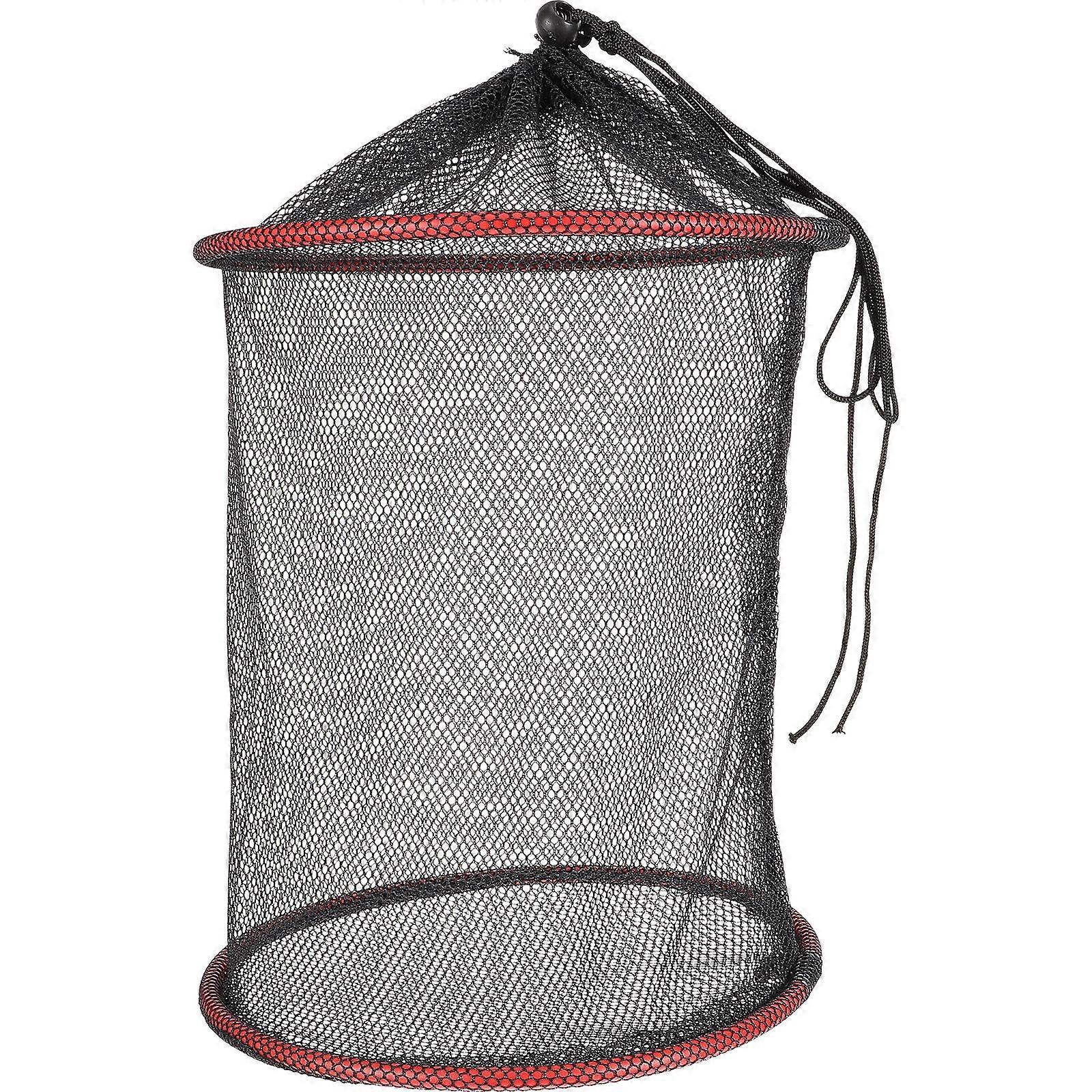 Drawstring Fishing Net Crayfish Net Diving Portable Outdoor Fishing 30x25cm Black Foldable 1Pack