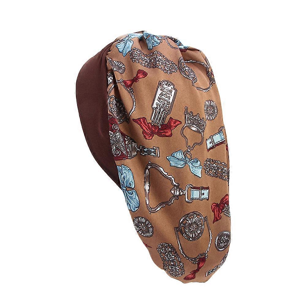 Hair Wrap Imitated Silk Chemotherapy Cap For Women Indoor Use Coffee Printing 1Pc
