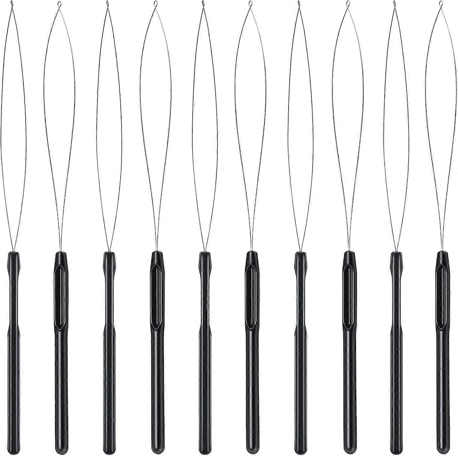 10-pack Hair Extension Needle with Loop, Threader and Beading Tool for Hair or Feather Extensions