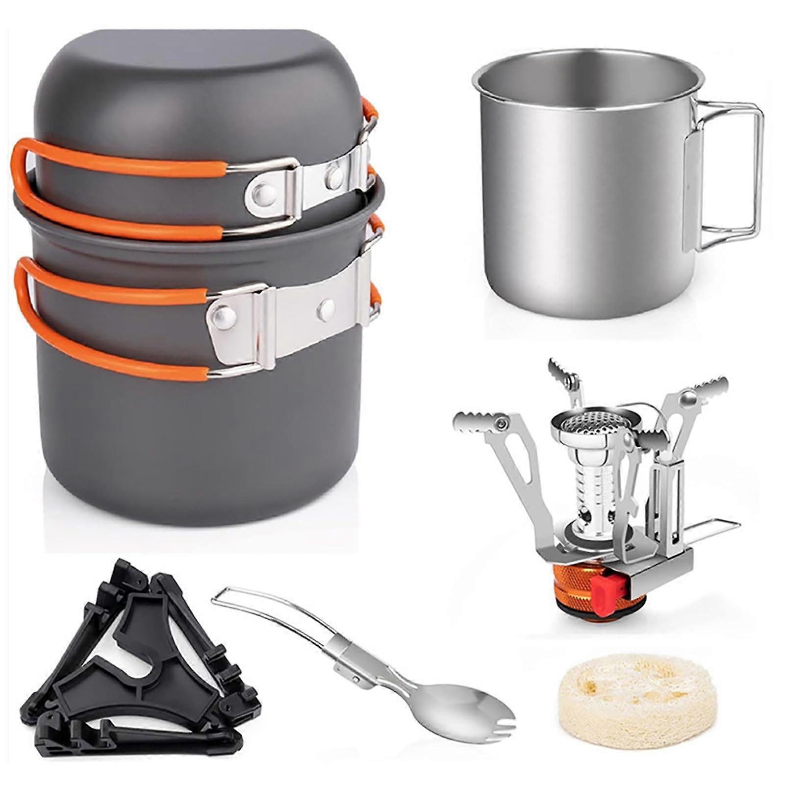 Camping Cookware Set, Lightweight Backpacking Cookware with Stove, Cup, Utensils, 12 Person
