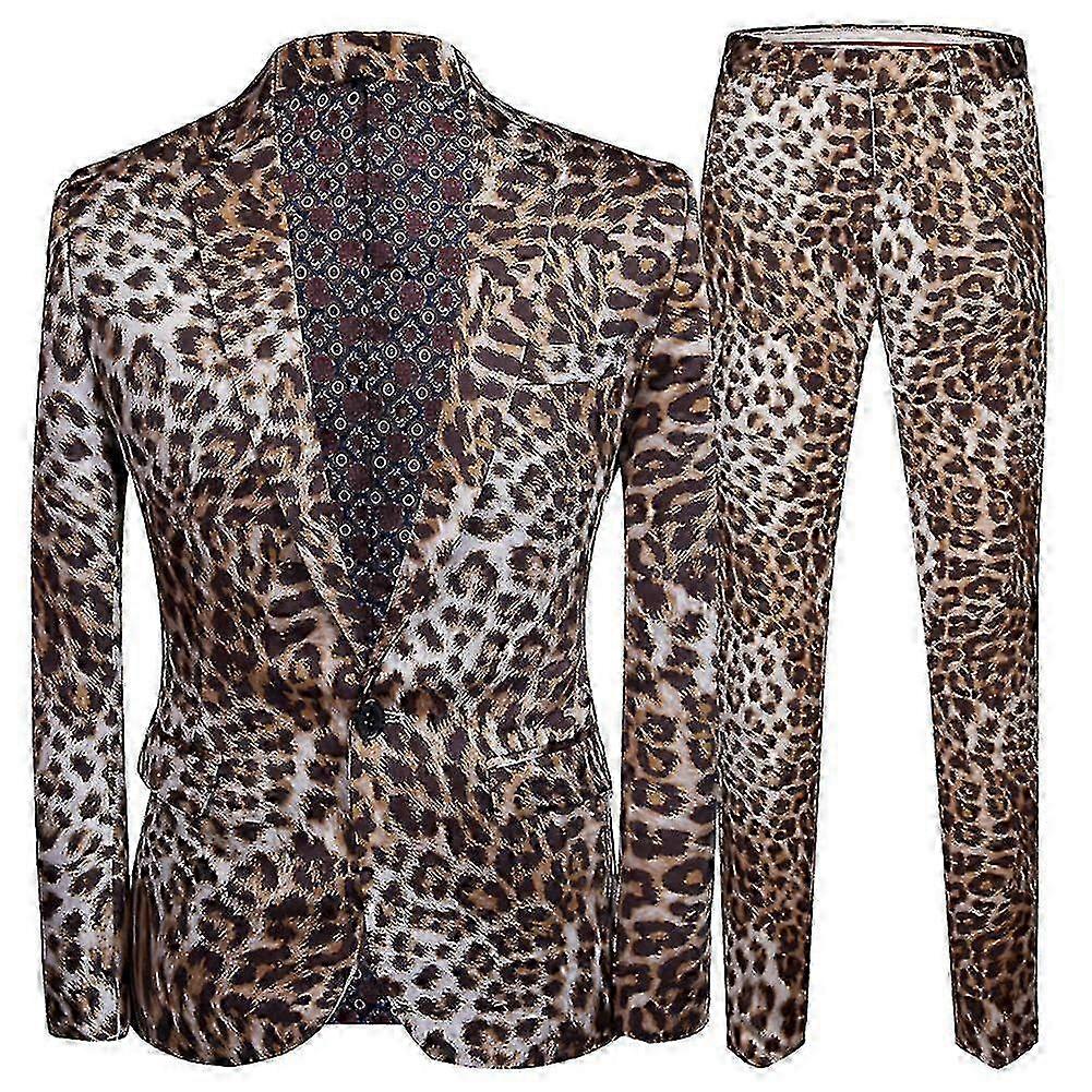Men's 2-Piece Casual Wedding Party Slim Fit Leopard Suit (Blazer & Pants) - Suitable for Various Brands