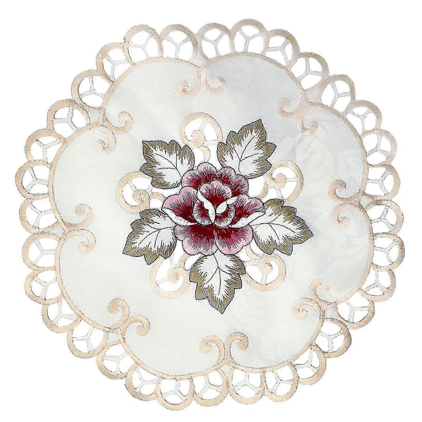 For 2023 - 4 Pieces Embroidered Lace Cutwork Round Doilies Placemats, Cotton/Linen, Multicolor, 11.8'