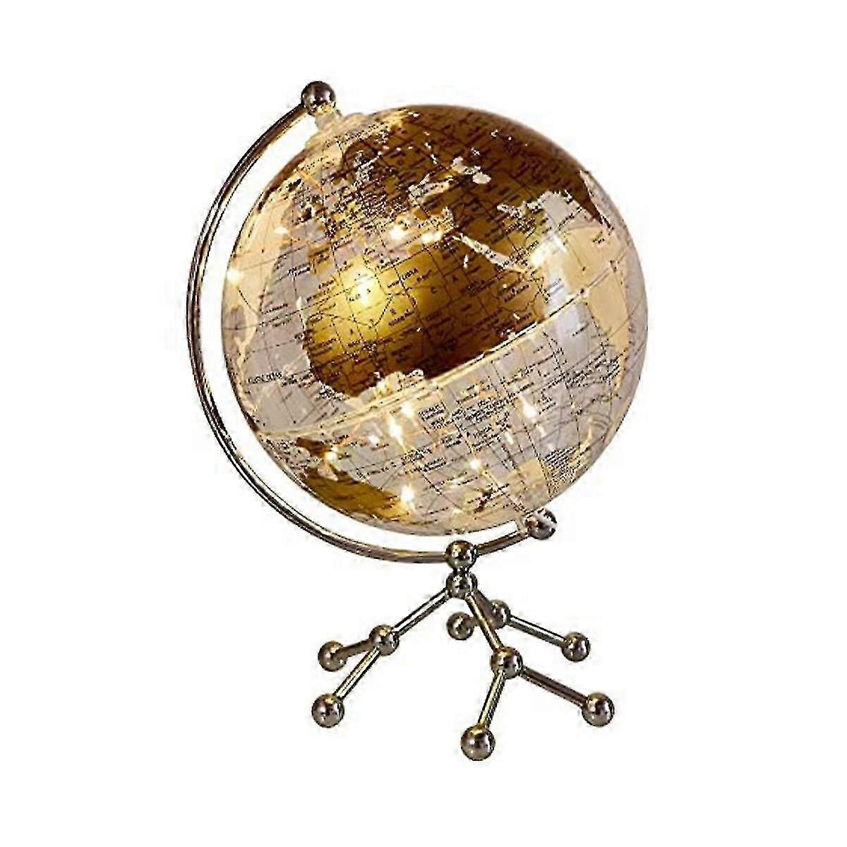 8Inch World Globe,Illuminated World Globe with Metal Stand,Educational Interactive Globe, LED Globe LampGold SZRH