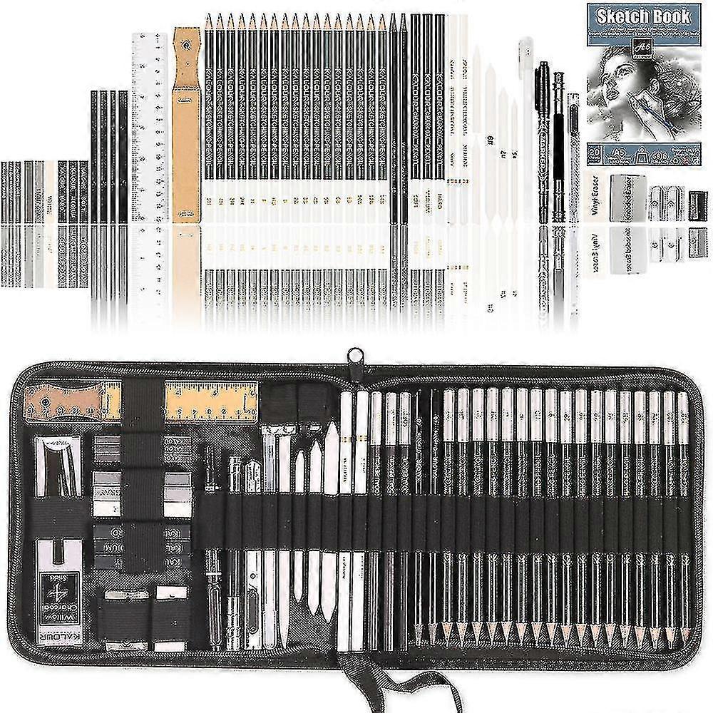 Professional 54pcs Drawing Sketching Set with Graphite and Charcoal Pencils in Tin Box for Sketching Artist Supplies