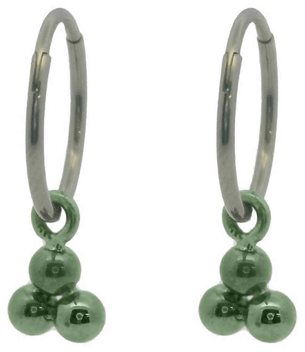 Ti2 Titanium Triple Bead Charm Hoop Earrings - Light Green