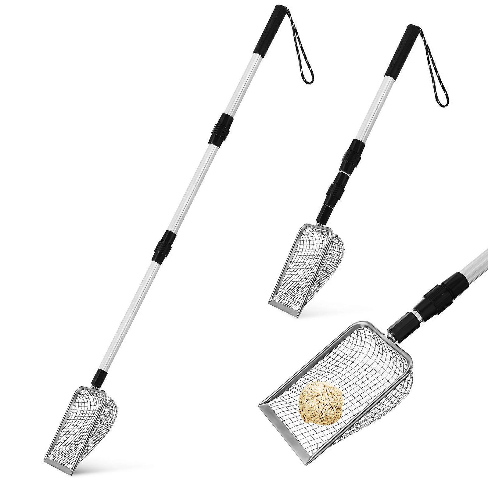 Telescopic Cat Litter Scoop Sifting Tool with Comfortable Grip and Hanging Lanyard for Deep Litter Boxes – Ergonomic Design for Easy Use