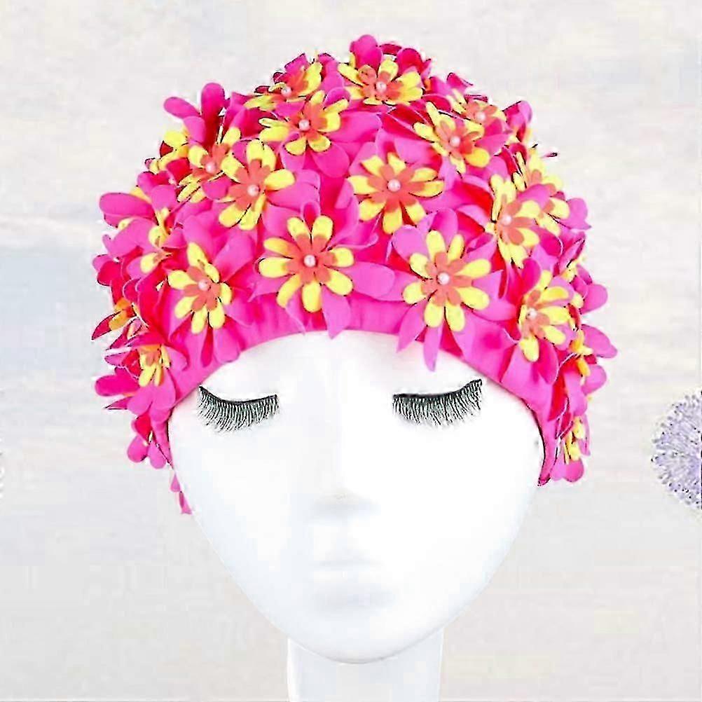 Yüzme Şapkası Vintage Çiçekli Petal Retro Yüzme Şapkası Kızlar Kadınlar için Banyo Şapkası