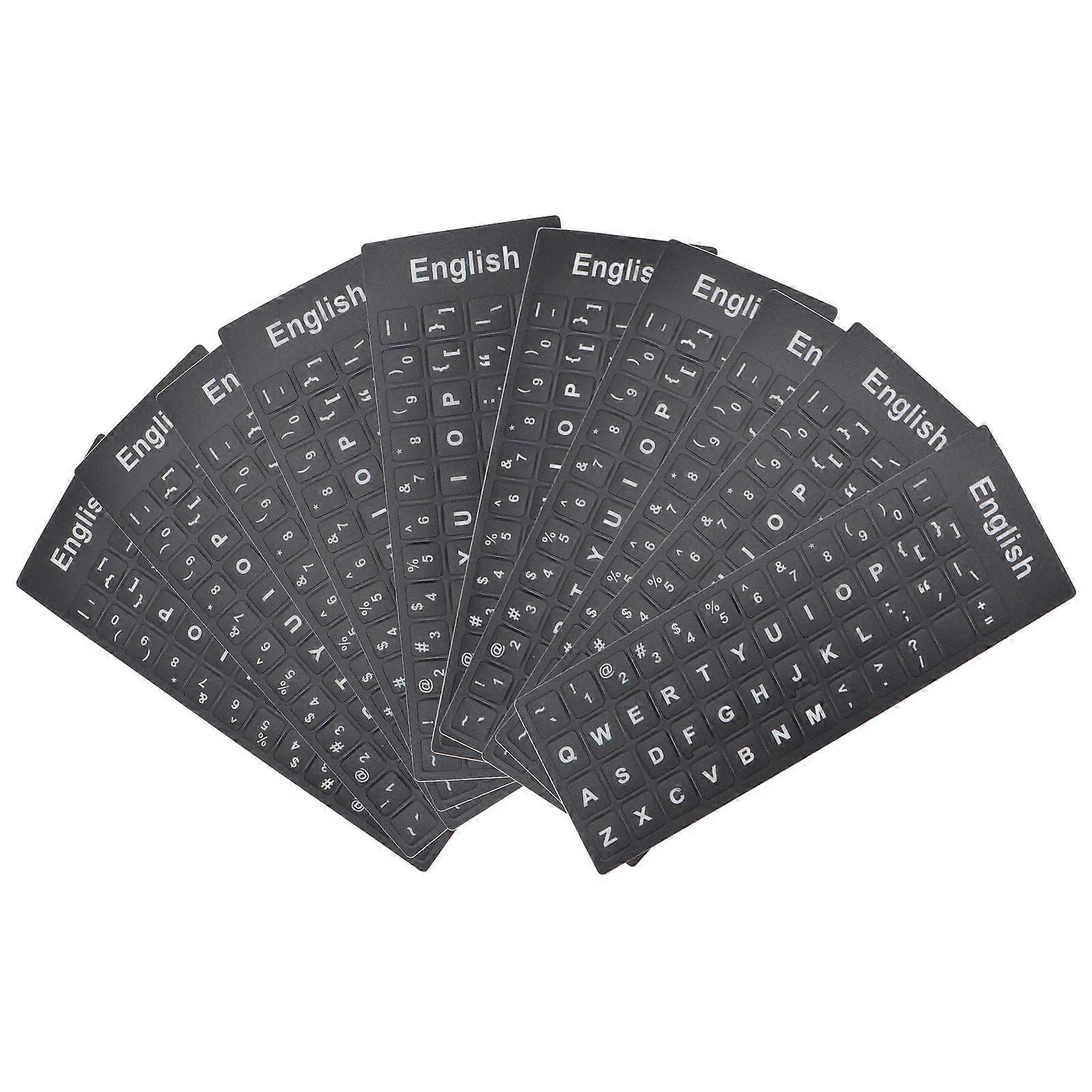 Multi-Language Stickers Keyboard Protector Pc Layout Black Background with White Text 18x6.5cm Language Conversion 10Pack