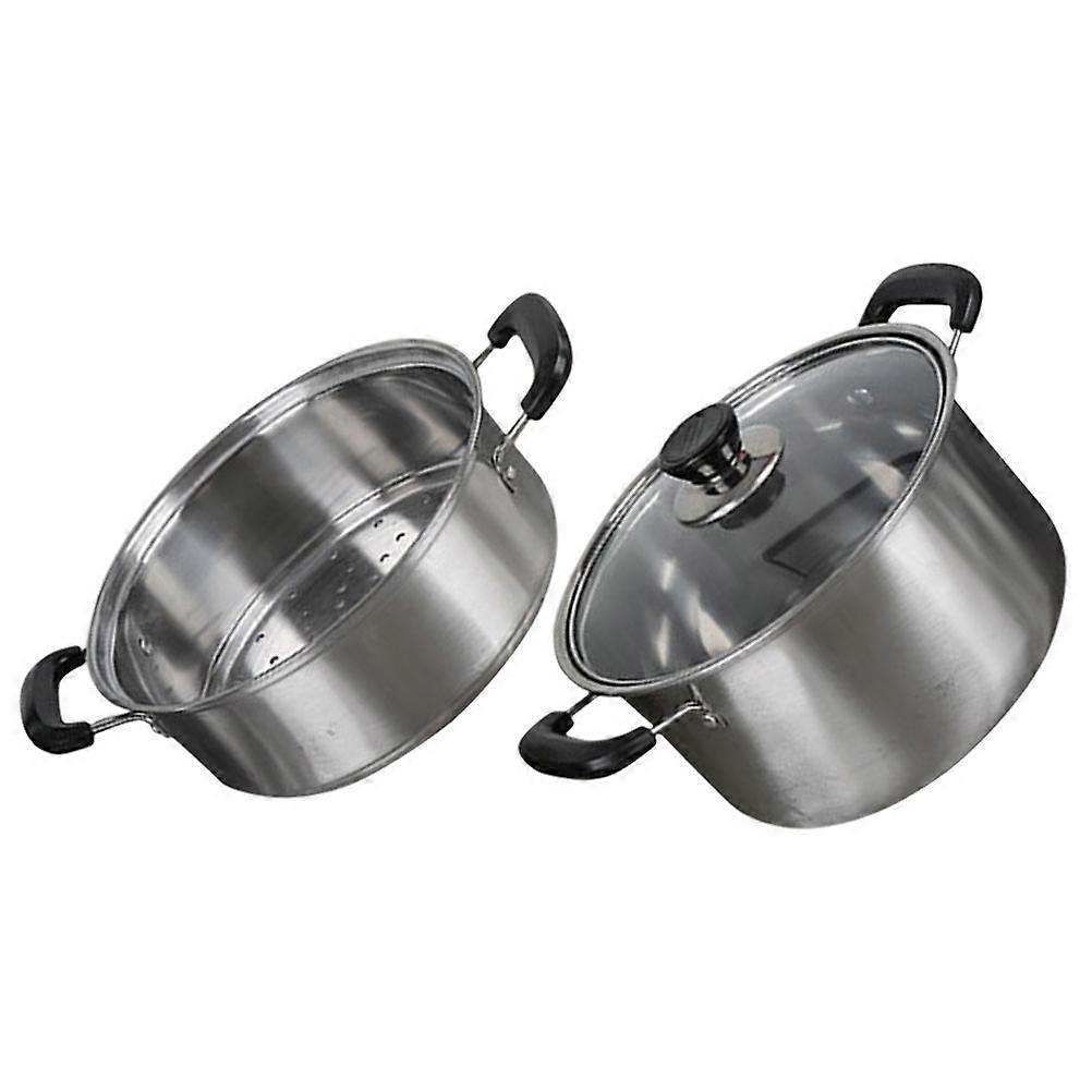 Cooking Pot With Steamer Ideal For Soup And Noodles Round Shape Sturdy Construction 24cm Silver 1Set