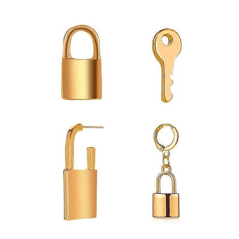 Punk Key Lock Dangle Earrings Retro Gold Silver Jewelry