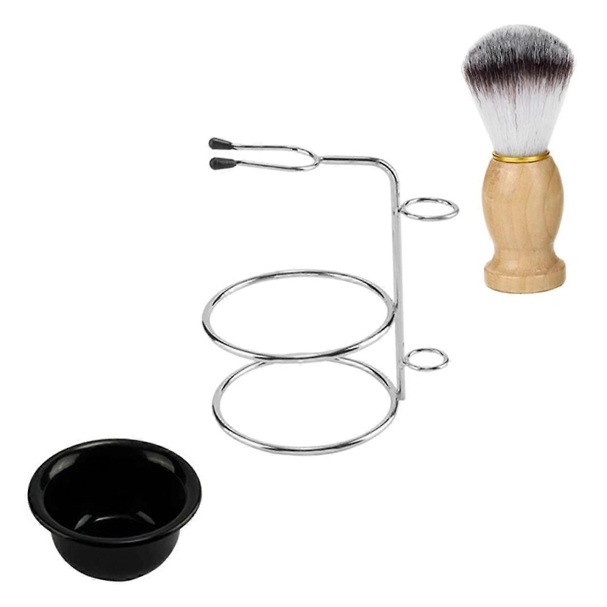 Beard Shaving Set with Razor Brush Holder Tool, Beech Soap Dish, Stainless Steel Razor for Men, Face Brush for Shaving