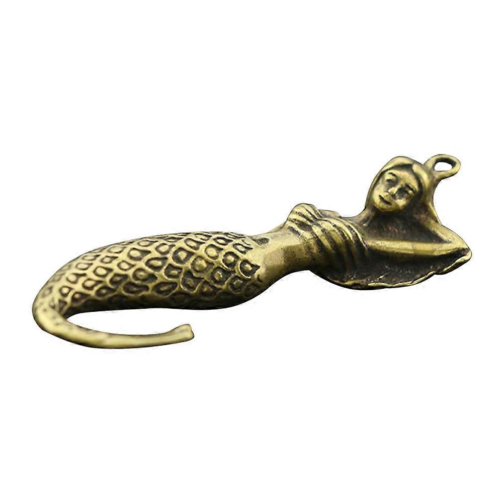 Keychain Pendant Copper Craft Backpack Hanging Ornament Mermaid Shape Retro Style Golden Color Daily Use 1Set