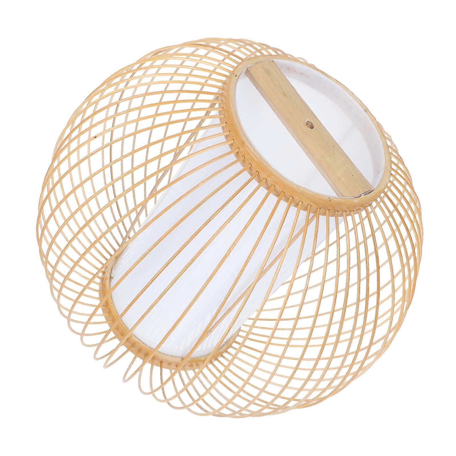 Khaki Chinese Style Woven Lampshade for Home Dust Proof and Protective Synthetic Material