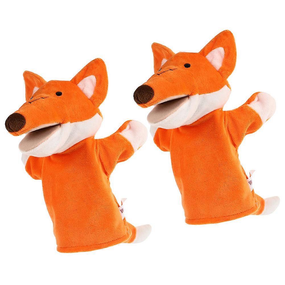 Fox Hand Puppets Animal Puppet Toys Imagination Development For Children Orange 22X15X10CM Plush Creativity Enhancement 2Pcs