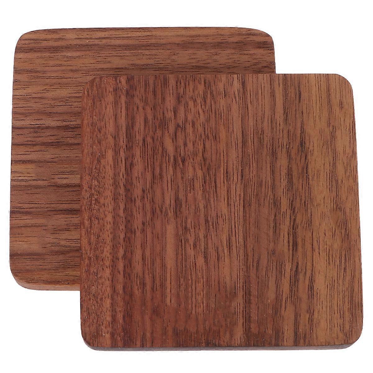 2pcs Japanese Style Wooden Insulation Mats Non Slip Coasters Thickened Square Walnut Wood Heat Resistant for Home Restaurant Use