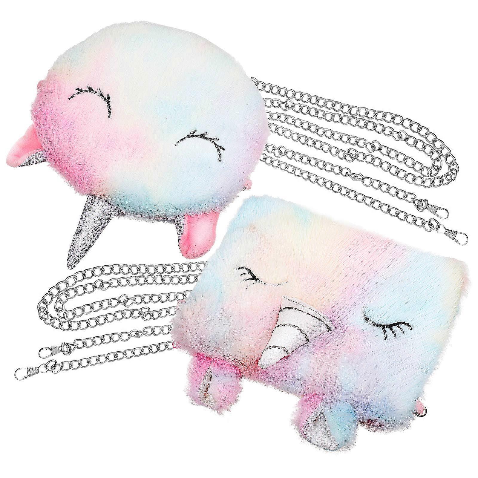 Animal Shoulder Bags Furry Design For Children Versatile Use Soft Material 2Pcs