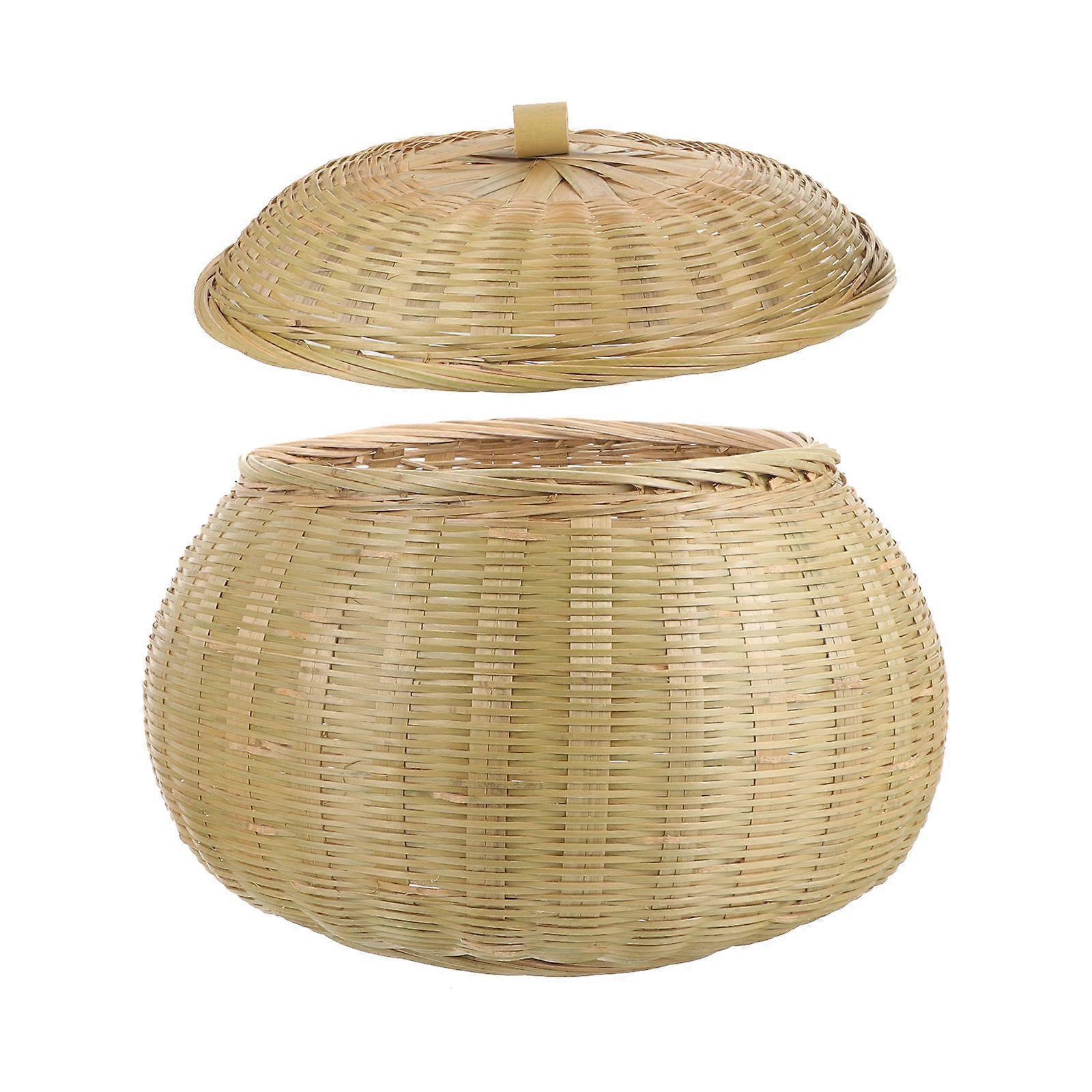 Handwoven Bamboo Basket for Vegetable Storage Kitchen Organization Light Brown Round Shape 1Set