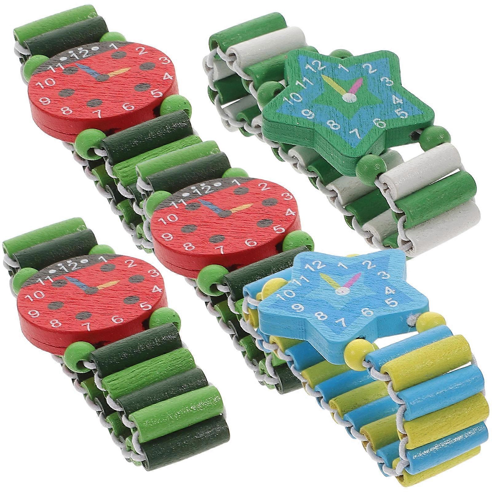 5 قطع ساعات خشبية الكرتون المواد الطبيعية سوار التعلم التعليمي