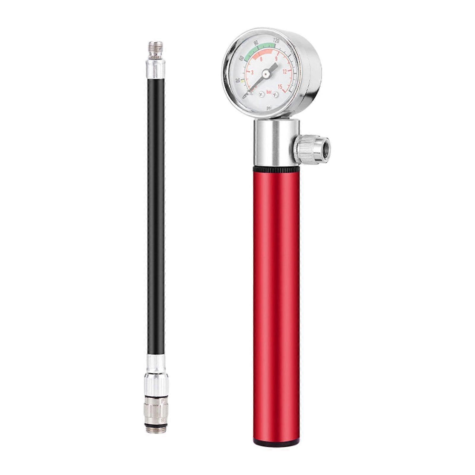 Small Bicycle Pump with Smart Valve, American French Valve, Compact Inflator for Road Bikes, Red Tyre Pump