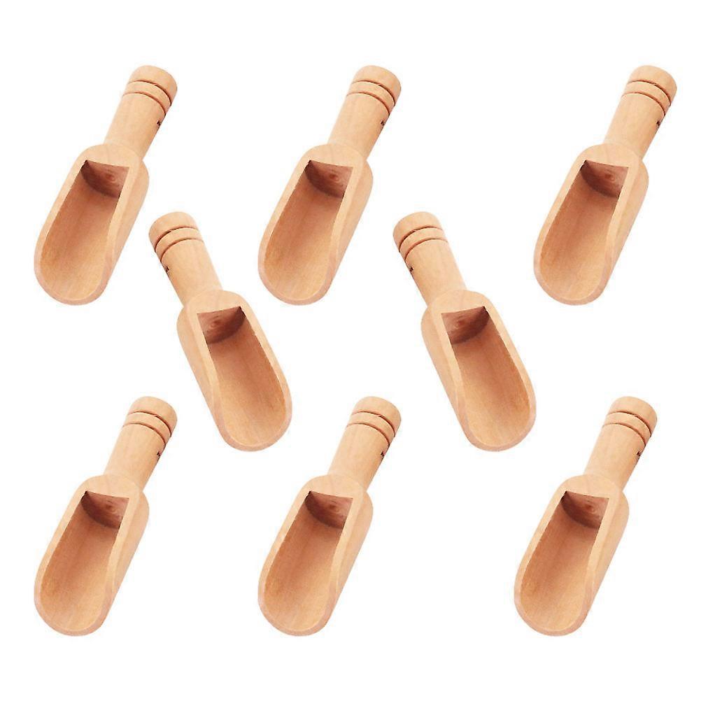 Khaki Mini Wooden Scoops Set Of 8Pcs For Tea Coffee Bean And Powder Utilization Featuring Simple Design Ideal For Everyday Household