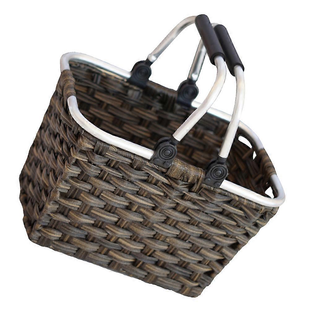 Sturdy Woven Grocery Basket For Adults Shopping 36X26X25CM Coffee Color With Handles 1Pc