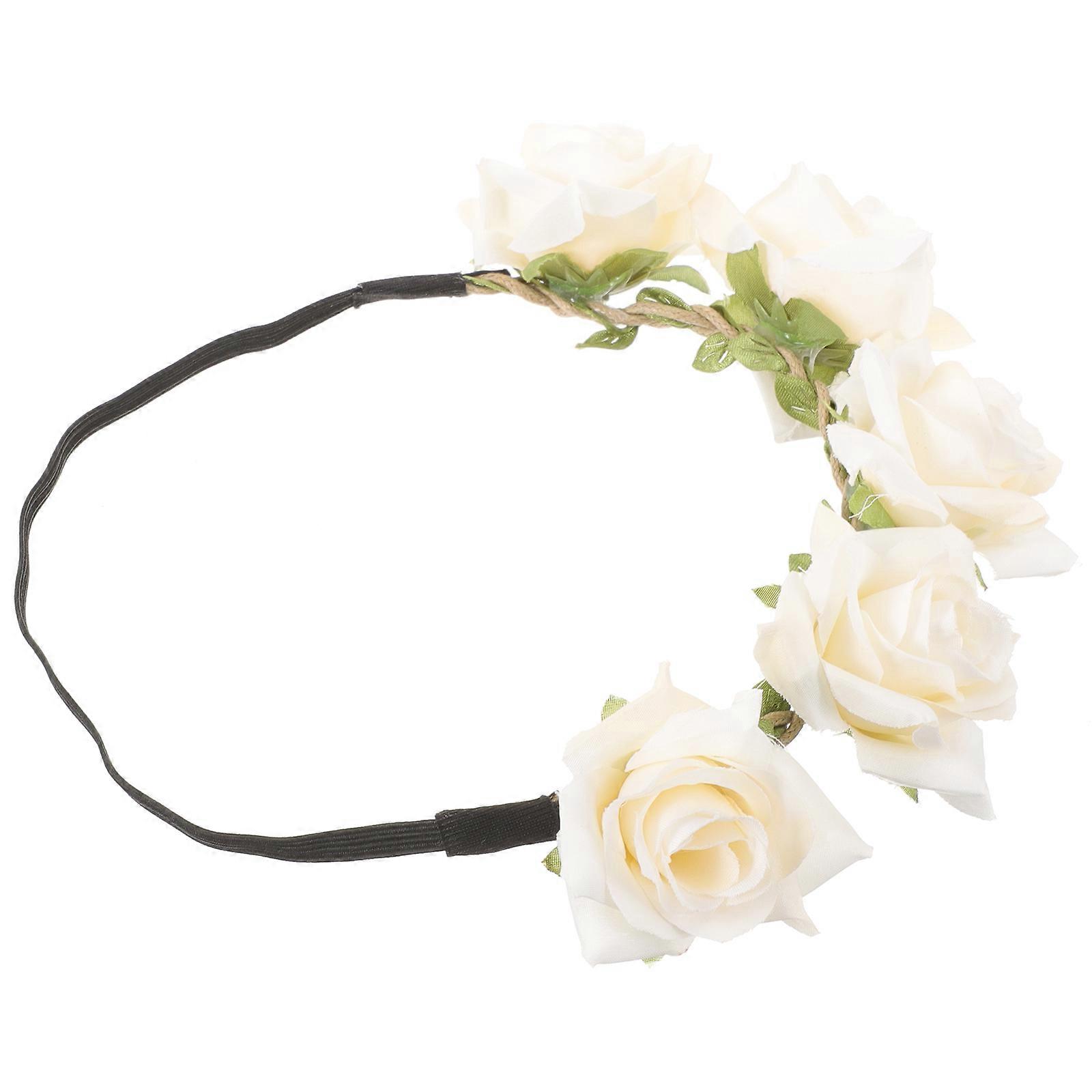 White Cloth Rose Wreath Headband for Decoration with Realistic Artificial Roses Perfect for Weddings and Parties 7 inches