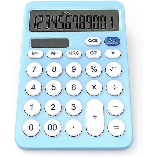Desktop Calculator (Blue) with LCD Display, Sensitive Buttons, Solar and Battery Powered Calculator for Teachers, Students and Office