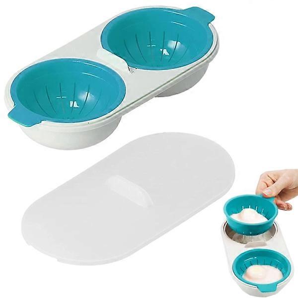 Egg Cooker with Drain, Microwave Egg Poacher 2 Cups Design Non-Stick Lid Portable, Mold Maker for Ovens Breakfast Cooking Steamed Poached Gadget (Blue
