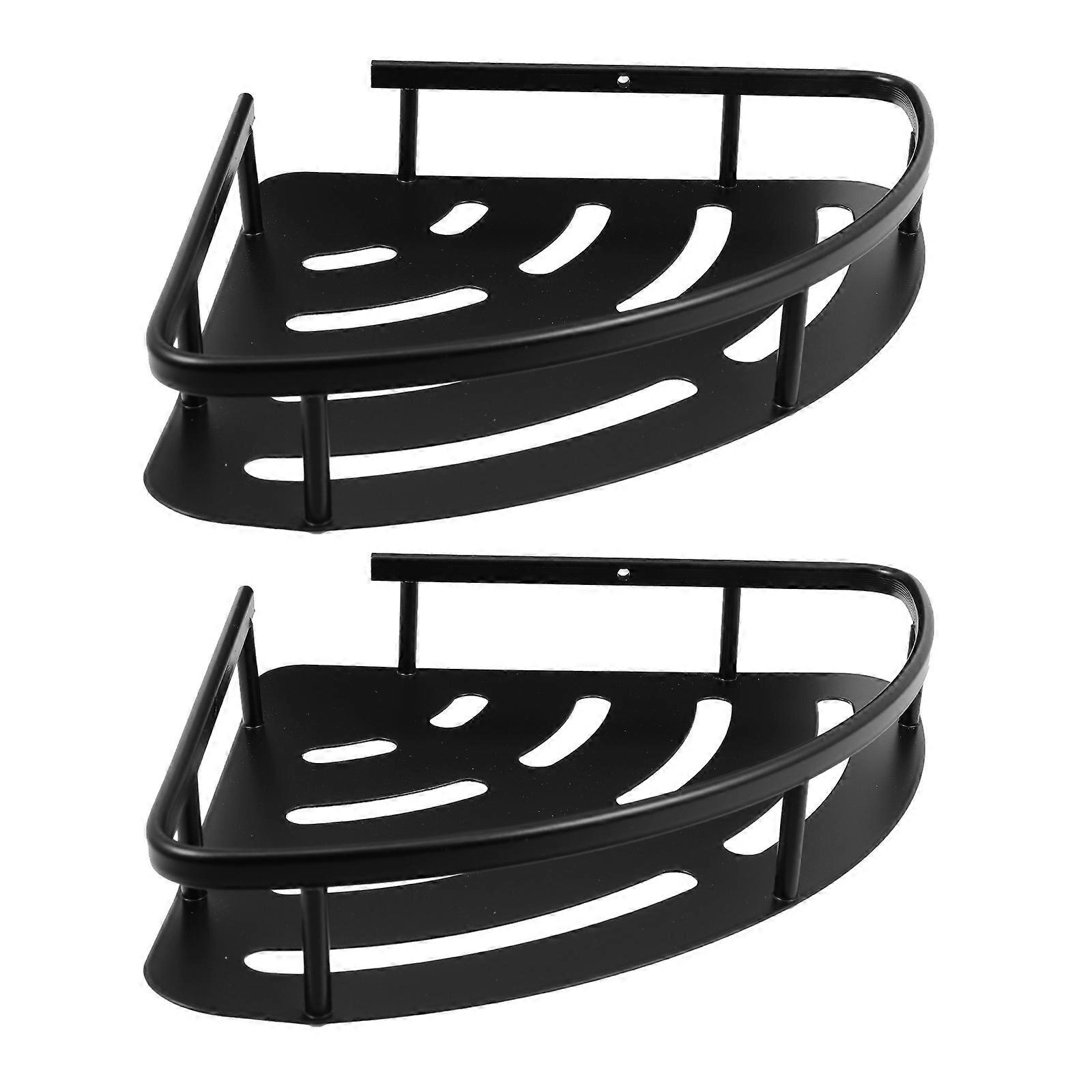 Bathroom Triangle Storage Stand in Black Aluminum Alloy for Home Large Capacity Waterproof 1 Set