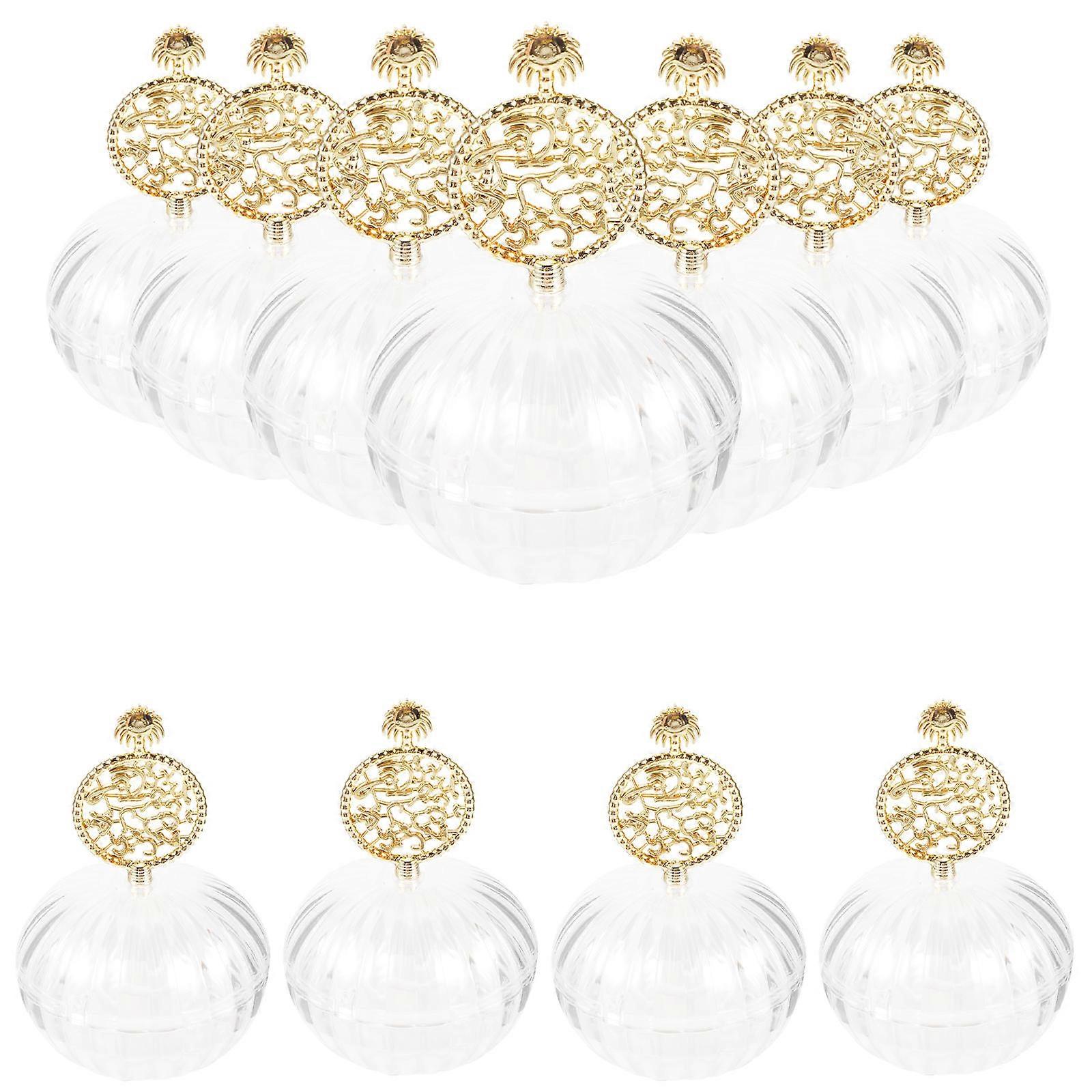 12Pcs Round Candy Boxes Perfect For Wedding Favors And Festive Occasions In Golden Plastic