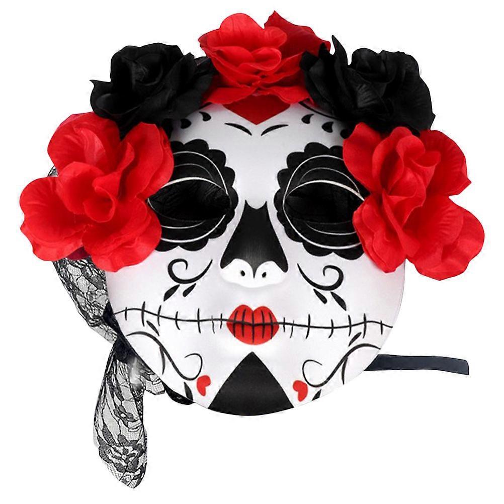 Creepy Day Of The Dead Carnival Mask For Masquerade And Halloween Parties 65x25cm Flower Shape 1Pcs