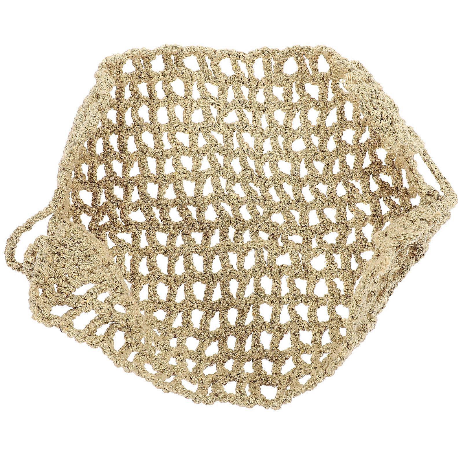 Hanging Woven Fruit Basket Multi-function Vegetable Basket Kitchen Use Ivory Cotton Rope Storage Holder 1Pcs