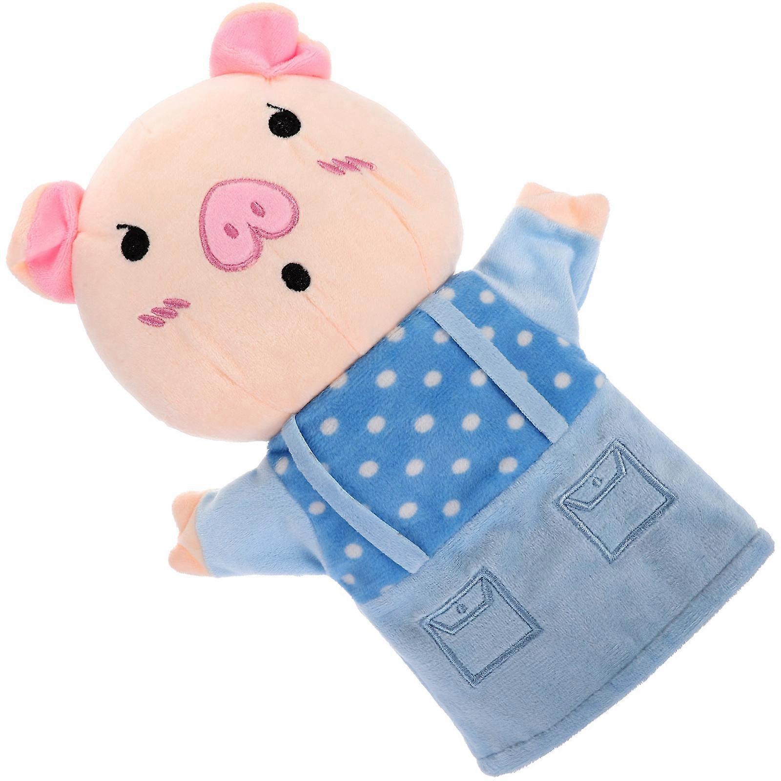Skyblue Plush Pig Hand Puppet for Kids Playing Soft and Washable Creative Toy 8.5 inches