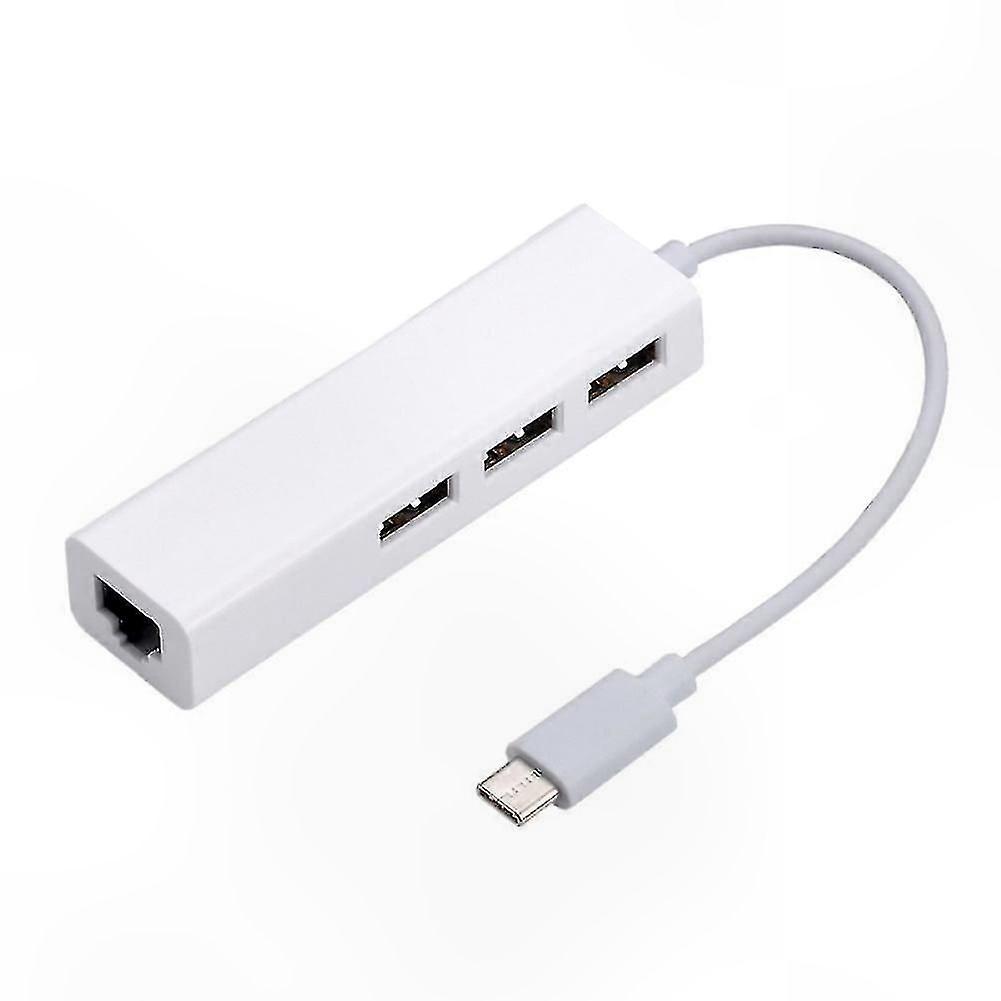 3-Port USB 2.0 Hub with Ethernet Adapter, Portable RJ45 LAN Network Card for Type-C and USB Devices