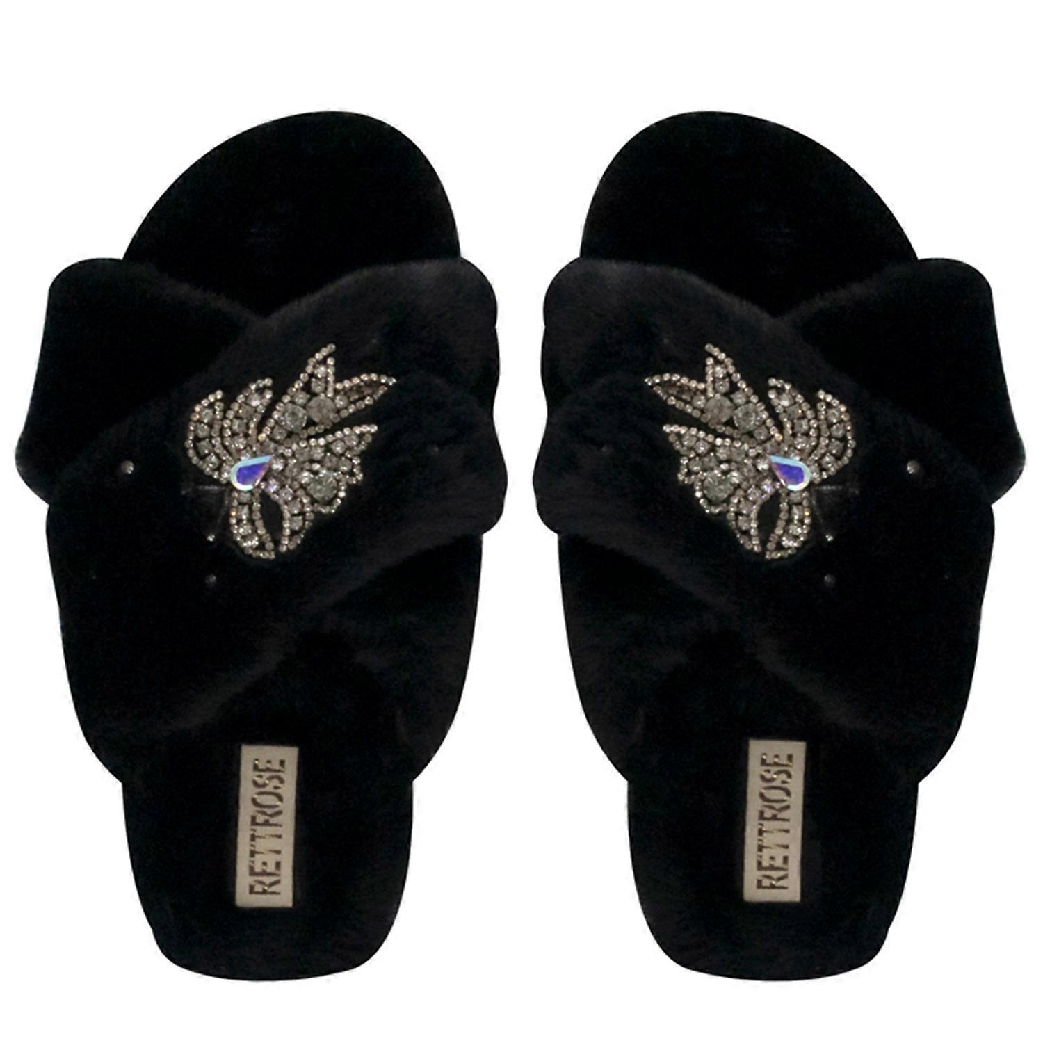 Katherine black luxury plush diamanté embellished handmade slipper