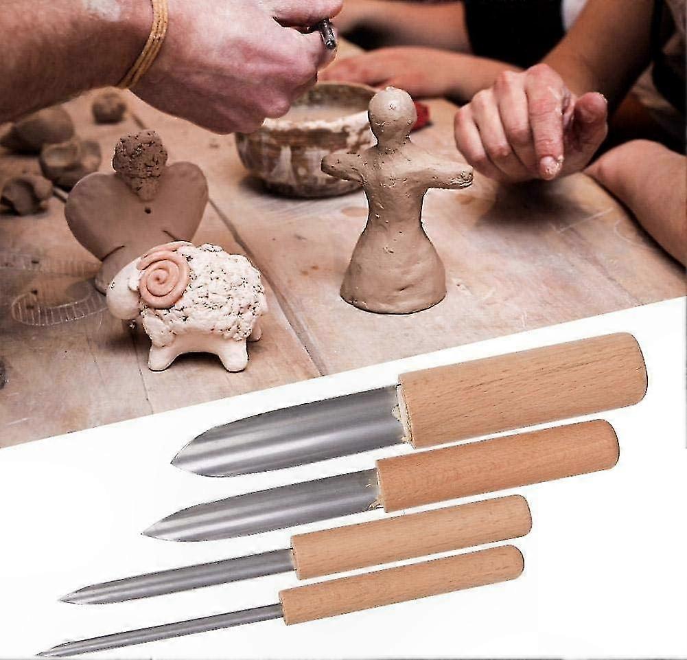 4 Pieces Semi-Round Hole Cutters for Pottery and Clay Crafting with Wood Handles