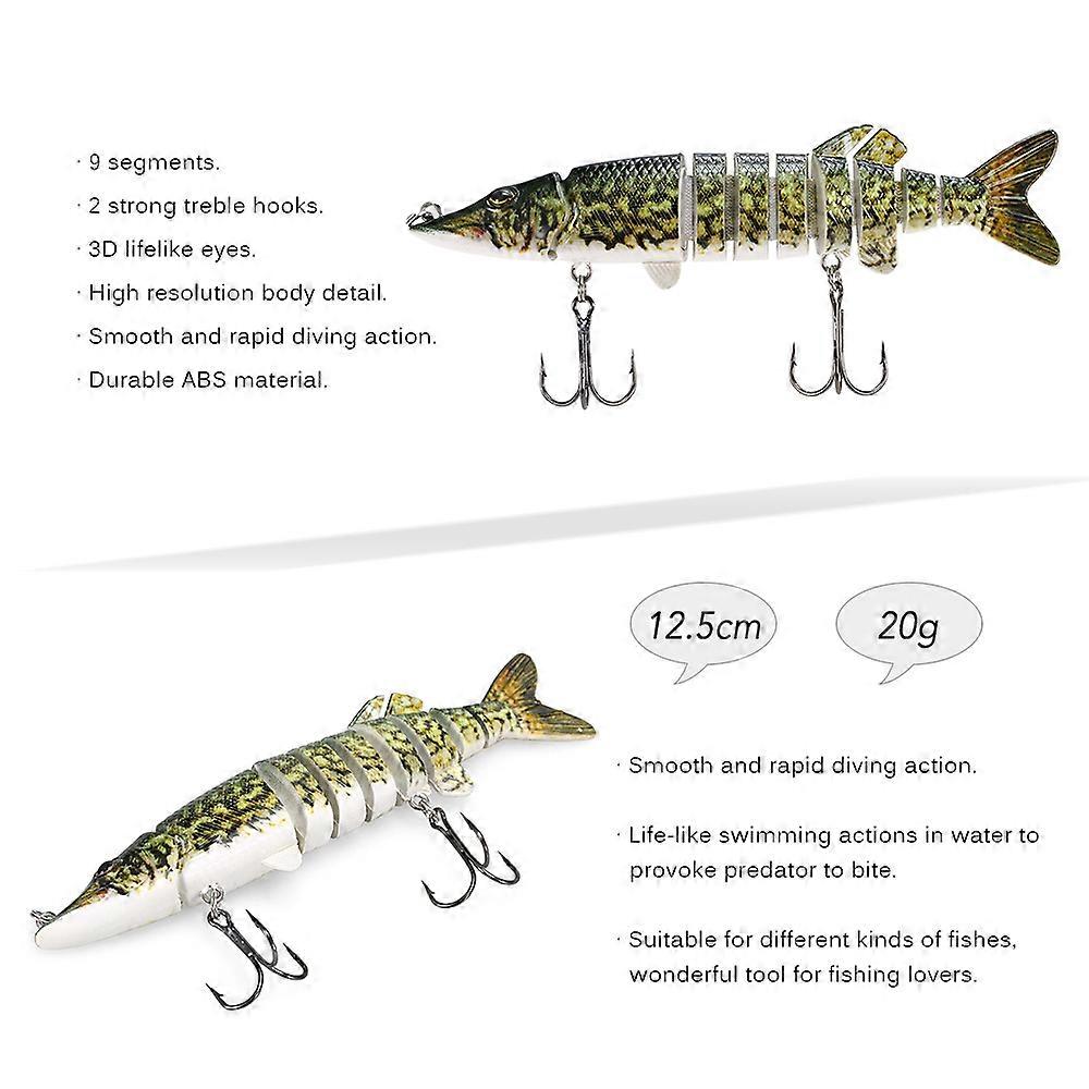 5" / 12.5cm 20g Lifelike Multi-jointed 9-segement Pike Muskie Fishing Lure Swimbait Crankbait Hard Bait Fish Treble Hook Tackle