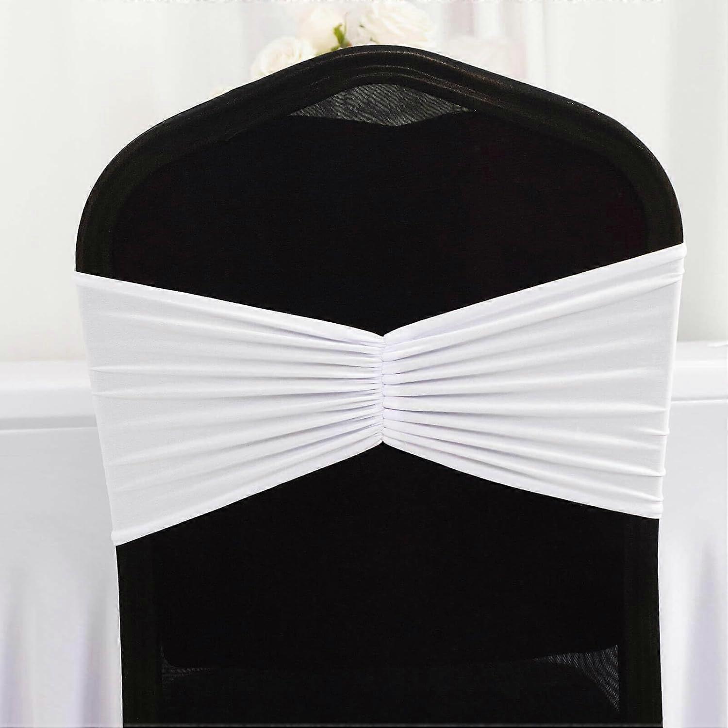 5 Pack White Wide Ruffled Spandex Chair Sash Band - 8"x13"