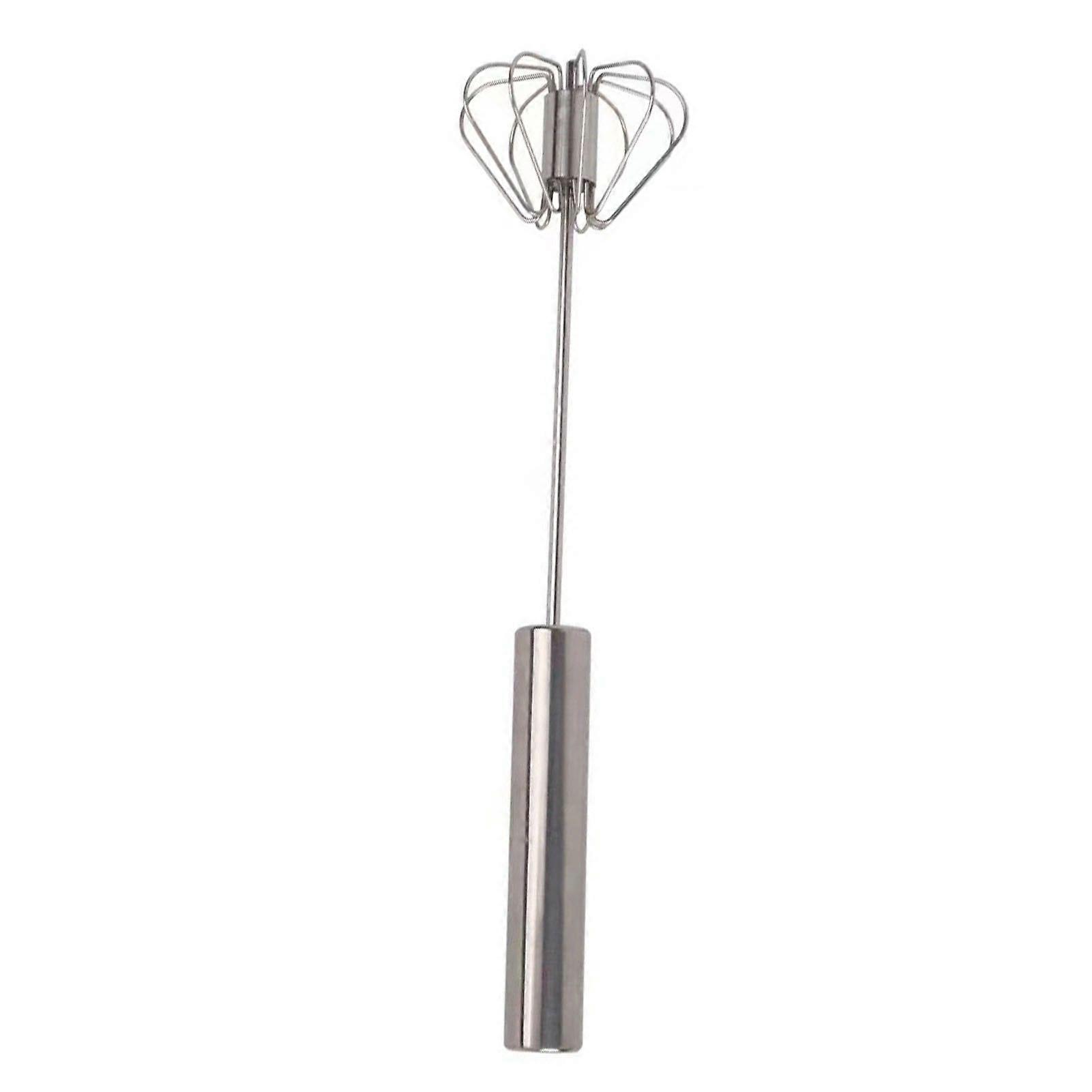 Stainless Steel Egg Whisk Semi Automatic Egg Beater Hand Push Rotating Whisk Mixer for Blending Milk Frother Cream Making