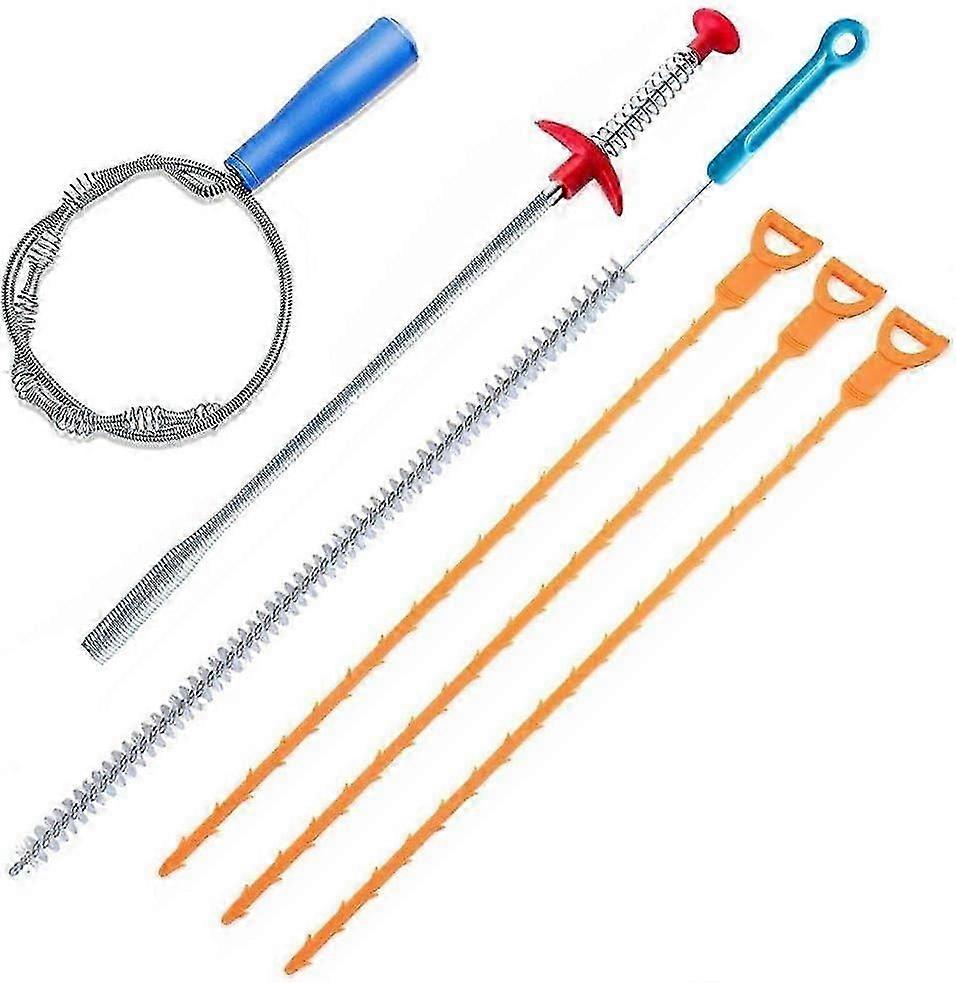 6 Pack Clog Remover Drain Auger Cleaner Tool - Sink Drain and Overflow Cleaning Brush