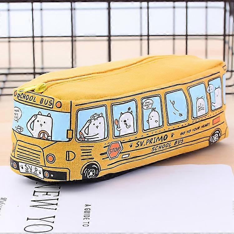 Cartoon Bus Pencil Case Large Capacity Canvas Stationery Box